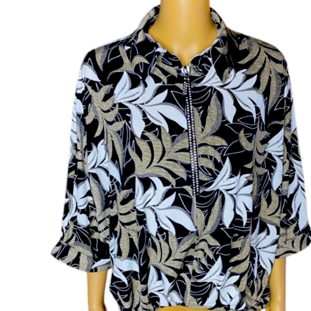 FRANK LYMAN TROPICAL PRINT DIAMOND ZIP TUNIC/ TOP - Size 8